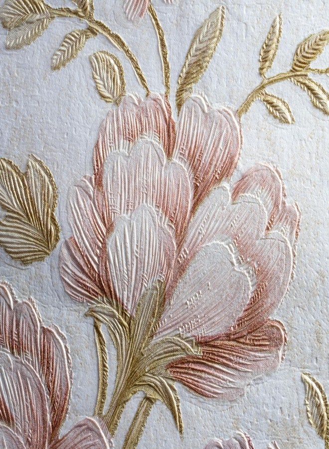 وولبين ورق جدران وولبين غير منسوج وغير لاصق (53 × 950 سم) (كريمي) | تصميم دمشقي زهري مع ملمس ولون كريمي خفيف | غطاء جداري مزخرف للديكور الداخلي للمنزل (54.18 قدم مربع) - Image 4